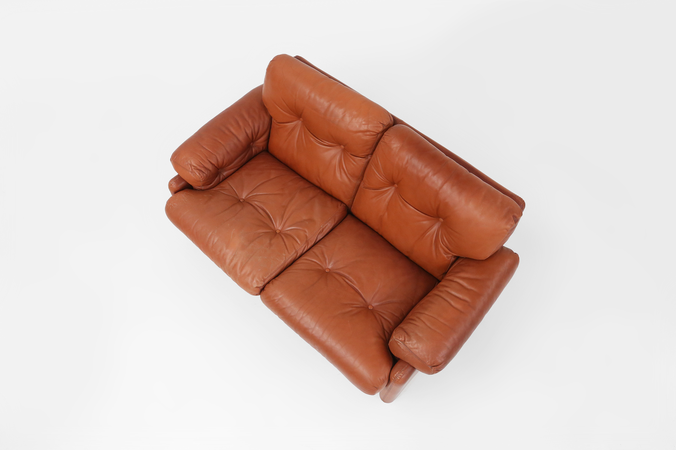 Brown leather 2-seater sofa Coronado by Tobia Scarpa for B&B Italia, Italy ca. 1960thumbnail